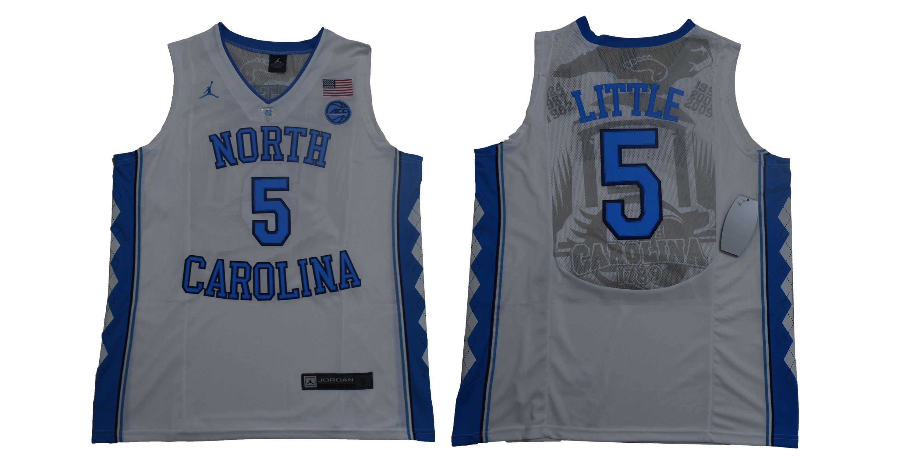 Men North Carolina Tar Heels 5 Little White NBA NCAA Jerseys